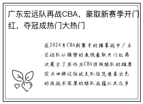 广东宏远队再战CBA，豪取新赛季开门红，夺冠成热门大热门